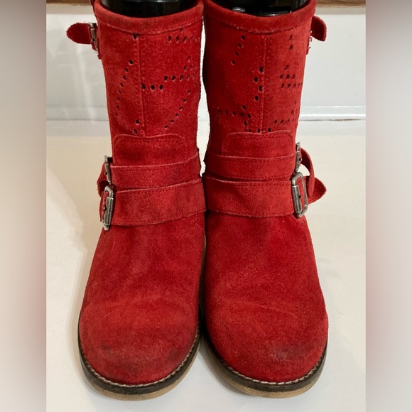Originals MTNG |  Red suede boots with leather soles.  with buckles SZ-38 - Picture 2 of 11